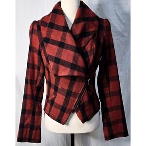 Anthropologie What Goes Around Comes Around Jacket Wool Black Red Plaid